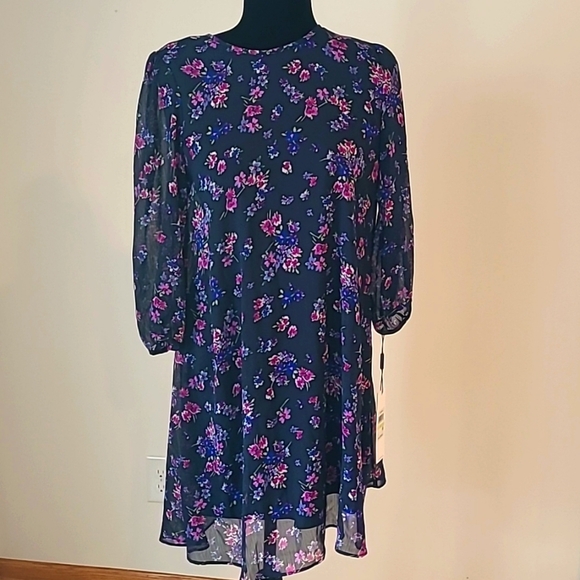 Calvin Klein Dresses & Skirts - Calvin Klein Chiffon 3/4 Length Balloon Sleeve Keyhole Floral Shift Dress 4